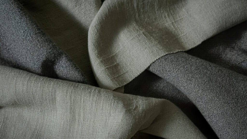 A close-up view of two different textured woven fabrics, showing their intricate texture and softness