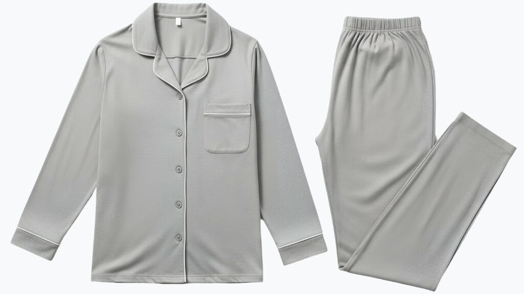 Sleek grey satin pajama set for a smooth and comfortable sleep experience