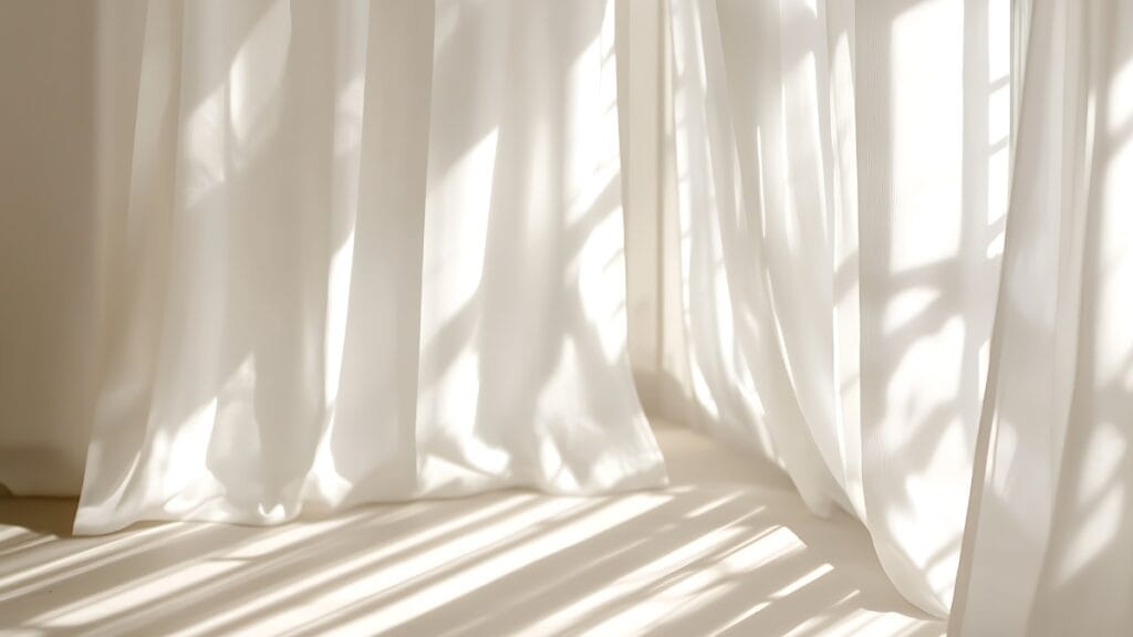Sheer curtain fabric letting natural light in with delicate shadows