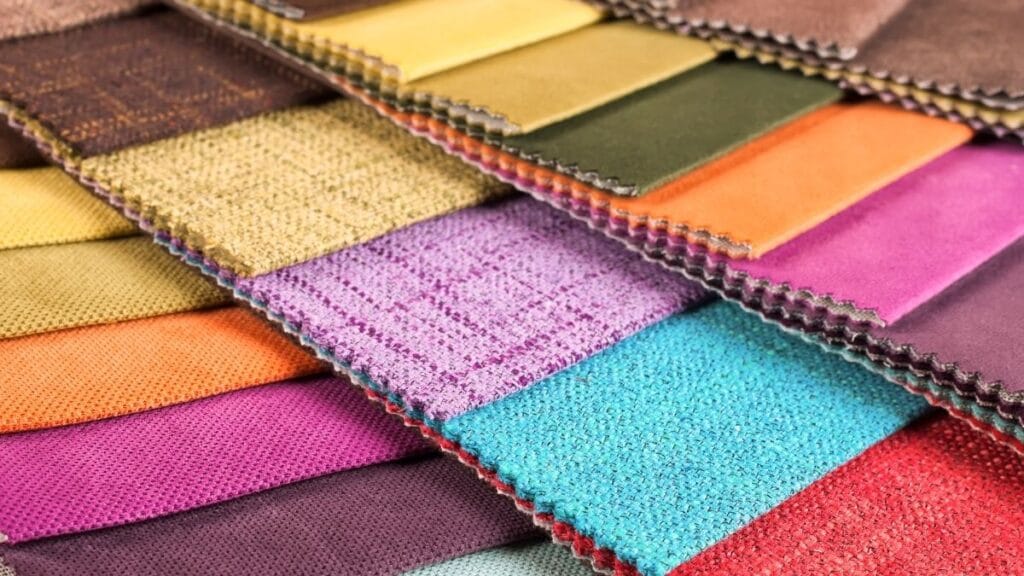 Colorful fabric swatches showcasing different fabric properties for fashion and upholstery
