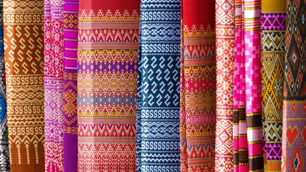 Colorful and vibrant striped fabric patterns with intricate designs and bright colors