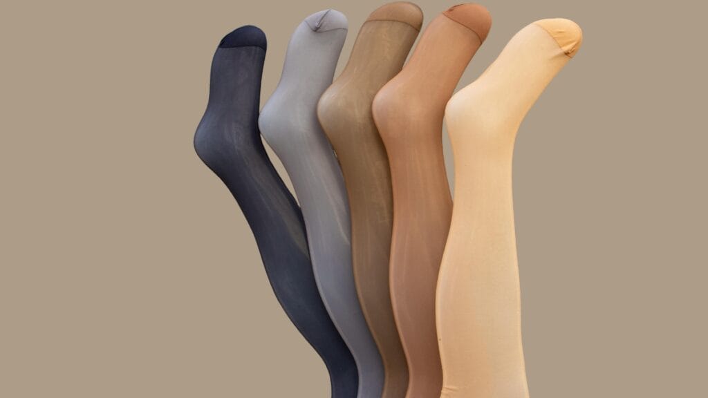 Various shades of hosiery showcasing the best materials for leggings that offer comfort and fit