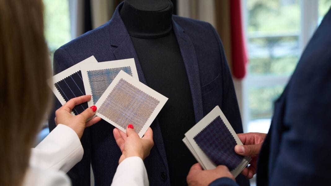 Choosing the Best Material for Blazer – Fabric Selection Selection of fabric swatches for choosing material for a blazer