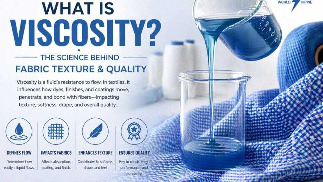 Promotional graphic explaining viscosity and how it affects fabric texture and quality.