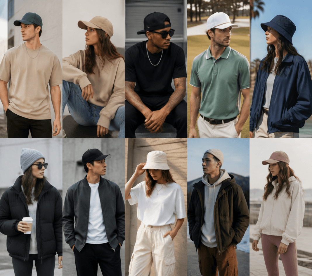 Custom Clothing Manufacturing for Modern Fashion Brands Fashion clothing manufacturer showcasing a collection of casual, streetwear, and outdoor apparel for men and women.