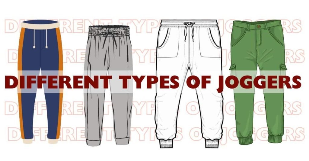 Four distinct styles of joggers for men, showcasing various designs and colors.