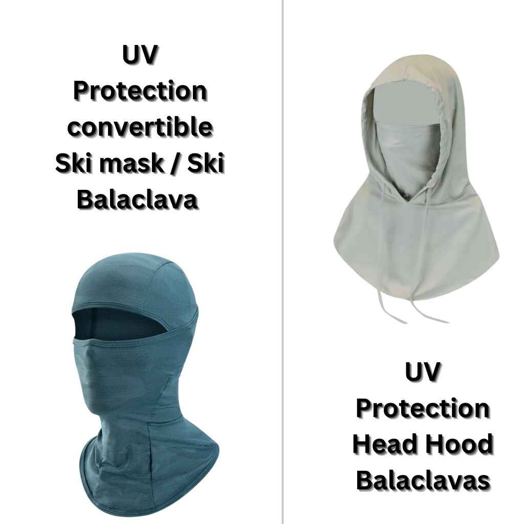Different types of balaclavas shown in various styles and uses. UV protection balaclavas