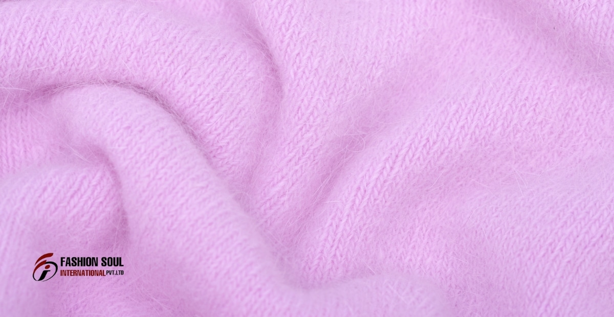 "Soft Angora wool fabric showing its luxurious texture, perfect for high-end fashion garments like sweaters and scarves."