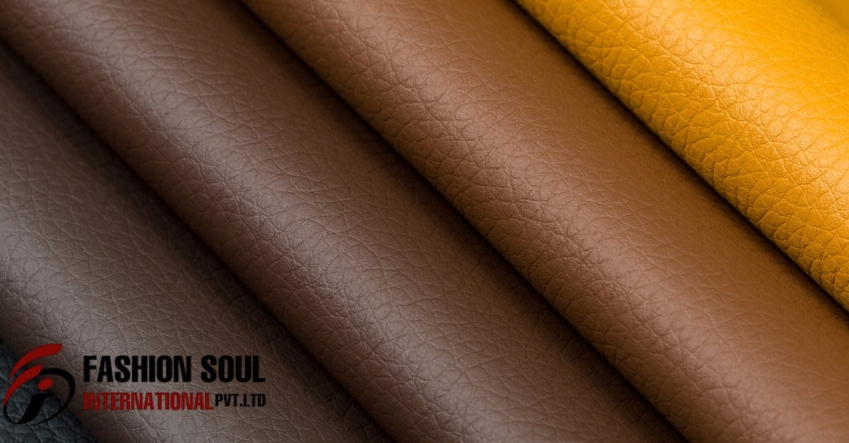 PU leather pieces in shades of brown and mustard yellow, stacked together.
