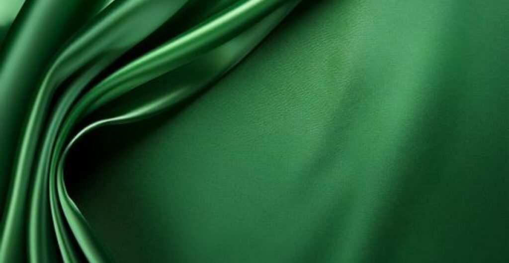 Close-up of vibrant green bio-fabricated leather, showcasing its smooth texture and sheen.