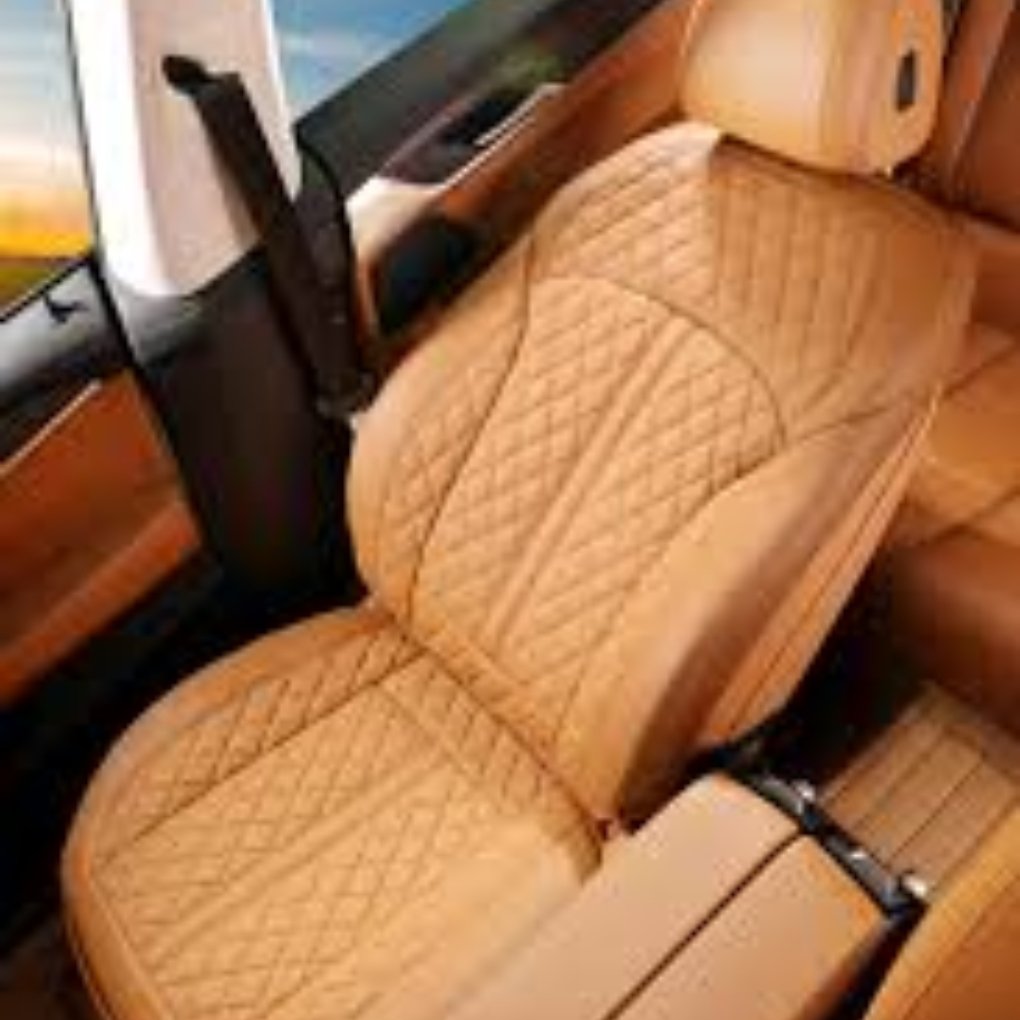  cowhide leather car seat with diamond stitching.