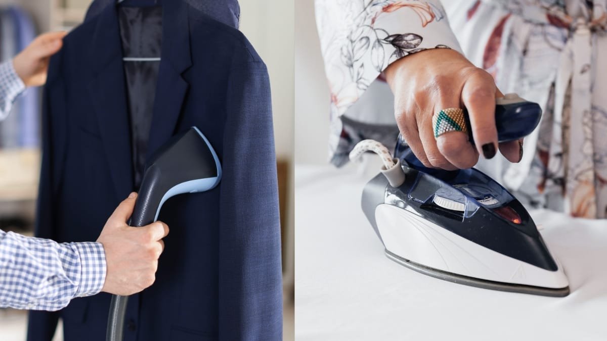 Steaming and ironing clothes as examples before using Dewrinkle in Dryer method
