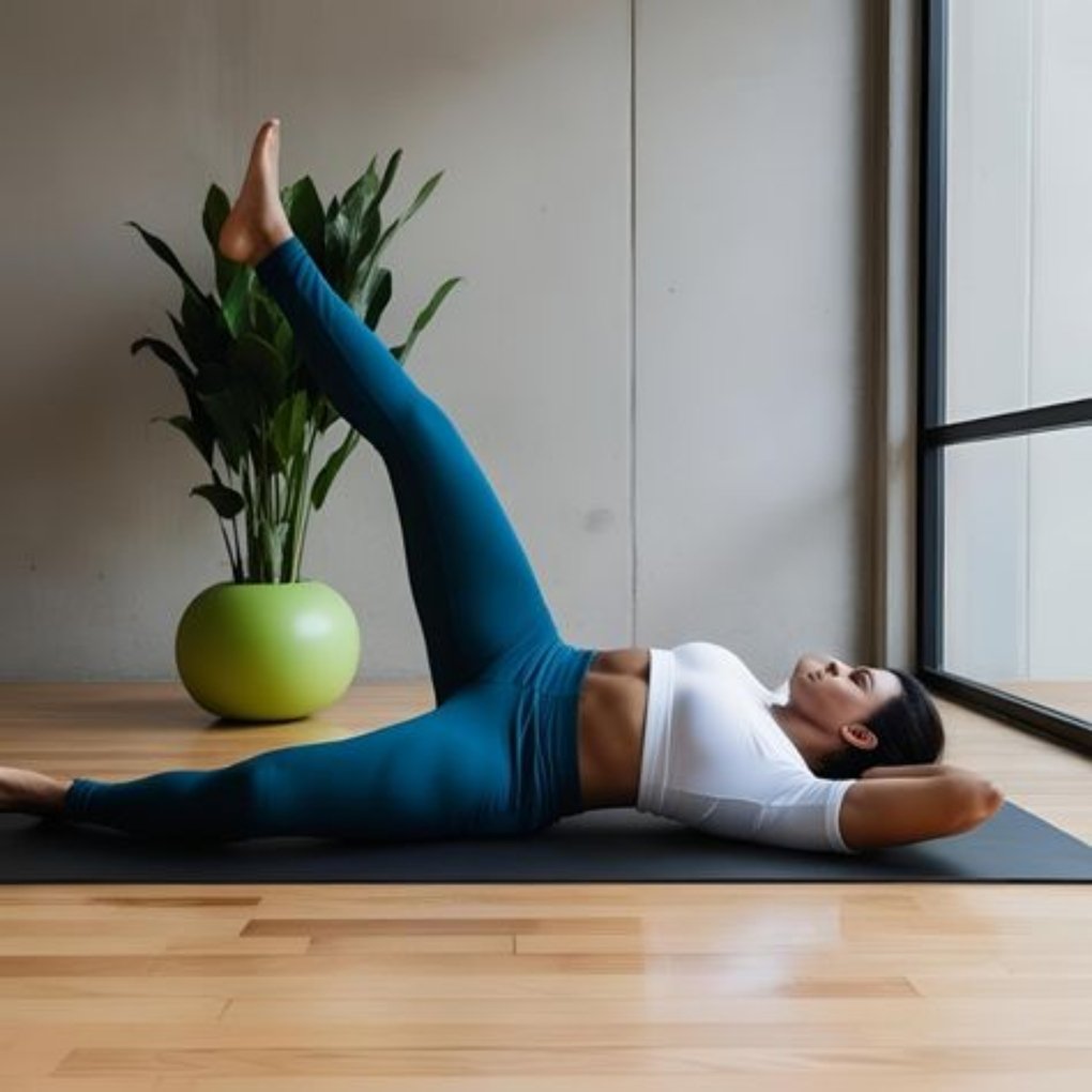 A woman practicing a leg exercise on a yoga mat in a modern indoor space with a green plant in the background.
Gym wear guid
