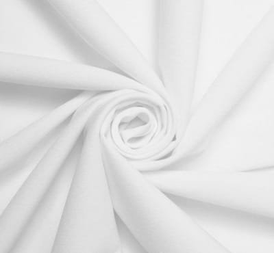 A close-up view of white polyester fabric arranged in a spiral pattern.