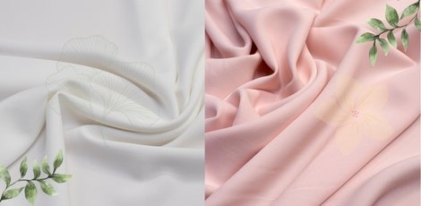 Two images of rayon fabric: one showing a smooth, shiny blue texture and the other displaying a soft fabric. " rayon fabric shrinkage"