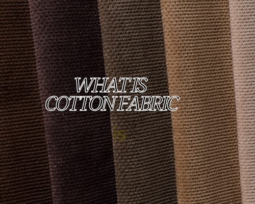 Close-up image of striped cotton fabric with alternating dark brown and light beige stripes, with the text "WHAT IS COTTON FABRIC" overlaid.