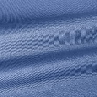 Close-up image of a blue polyester jersey fabric with a smooth, slightly textured surface, showcasing its stretchy and soft characteristics.
