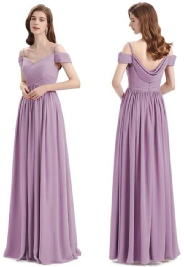 A lavender-colored body dress in a rectangle shape, shown from both front and back views.