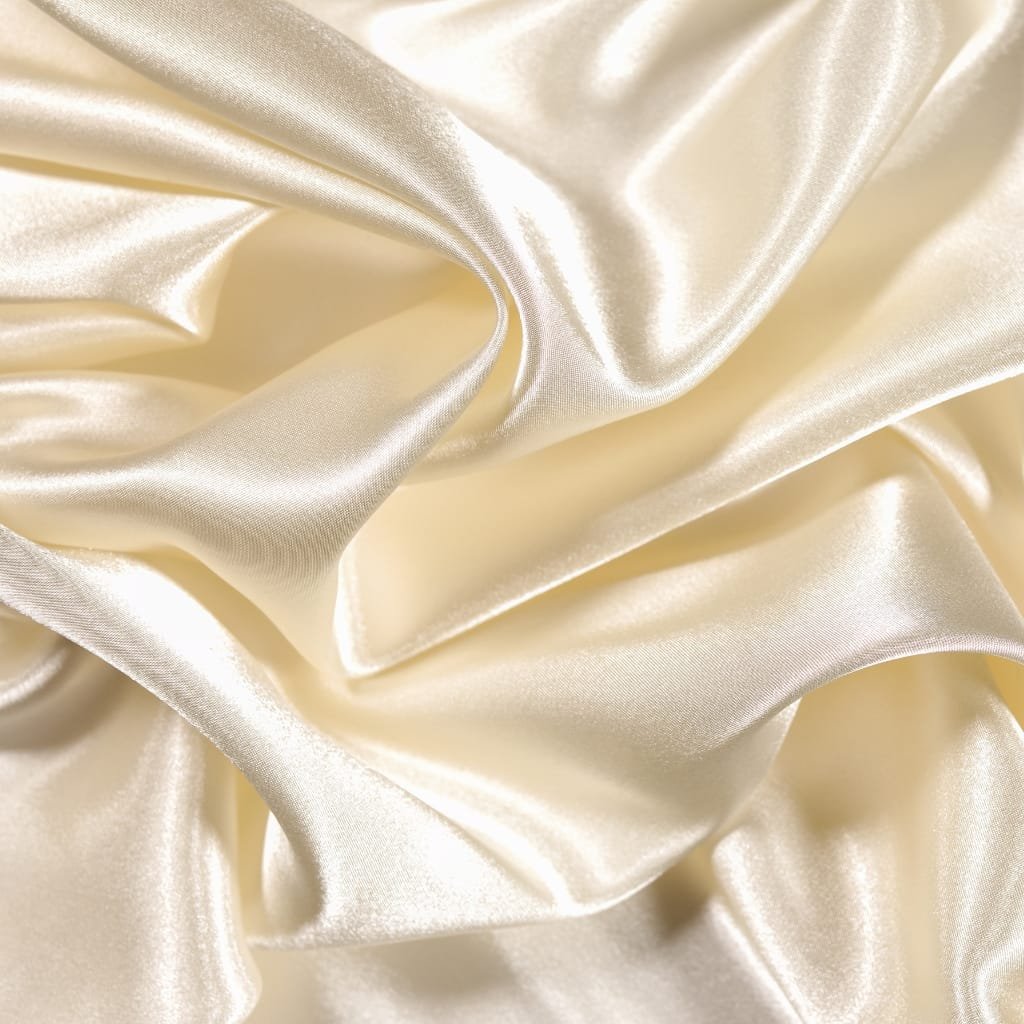 Close-up image of luxurious, shiny satin spandex fabric with smooth, flowing folds and a silky sheen.