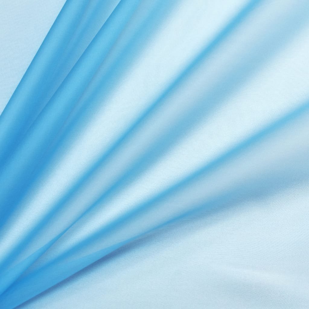 Close-up of light blue silk organza fabric with soft folds and a smooth, semi-translucent surface.