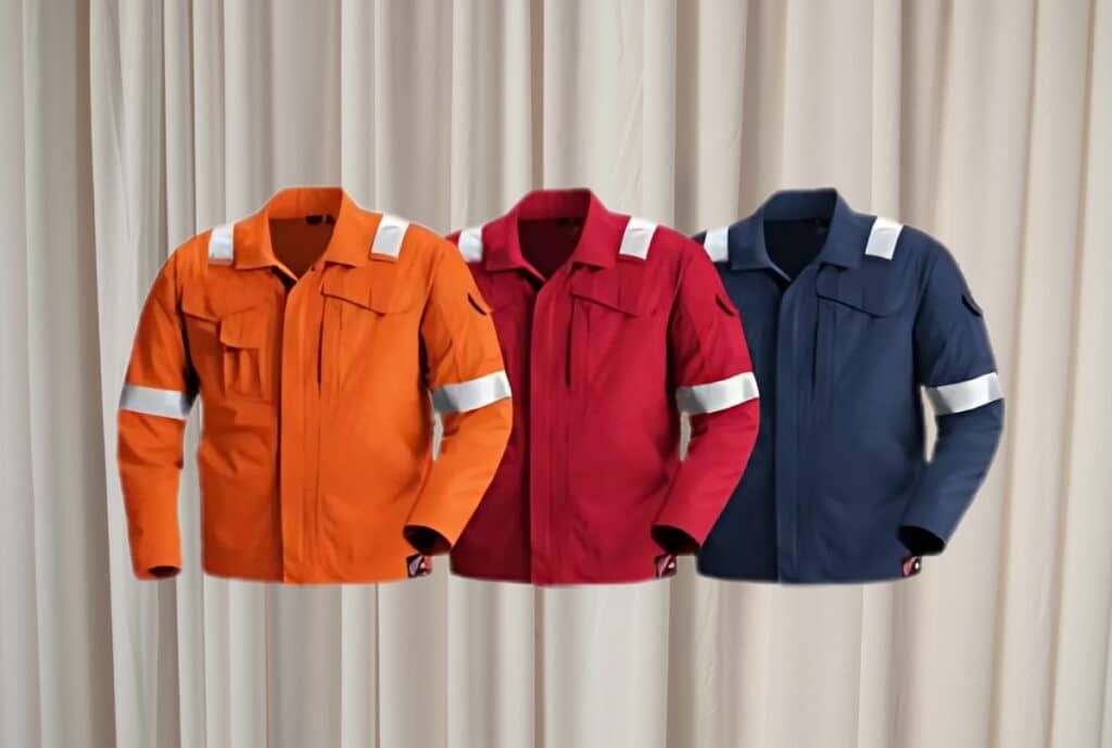 A worker wearing a durable workwear jacket designed for safety and protection in industrial environments.