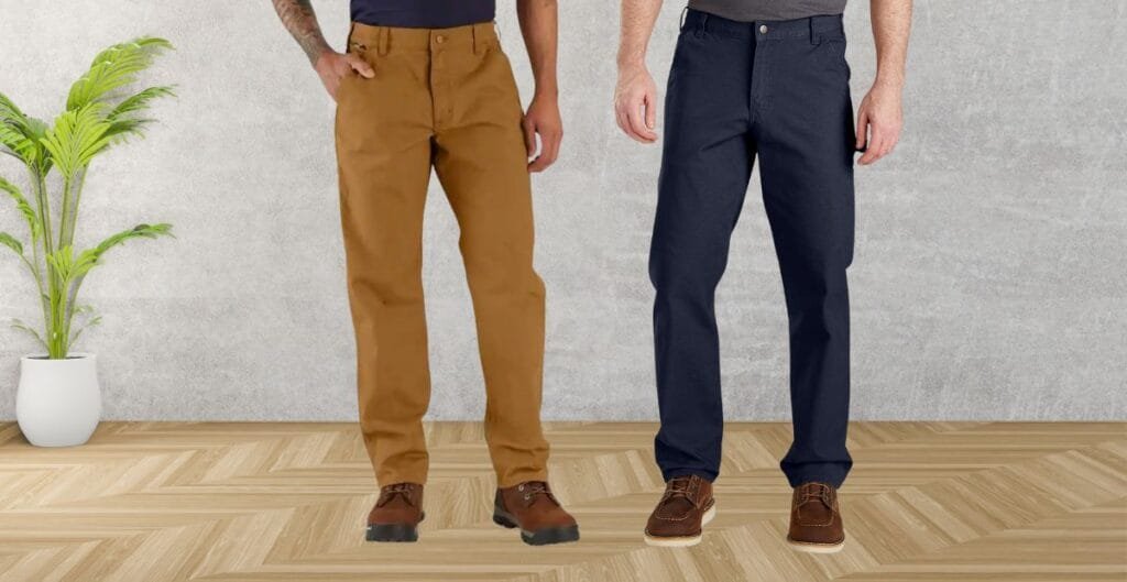 Duck canvas pants suitable for work, adventure, or daily wear, highlighting durable fabric and practical pockets.
