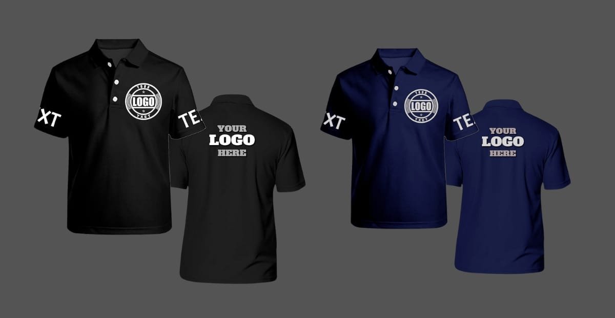 Polo shirts in multiple colors with a clean, high-contrast embroidered left-chest logo.