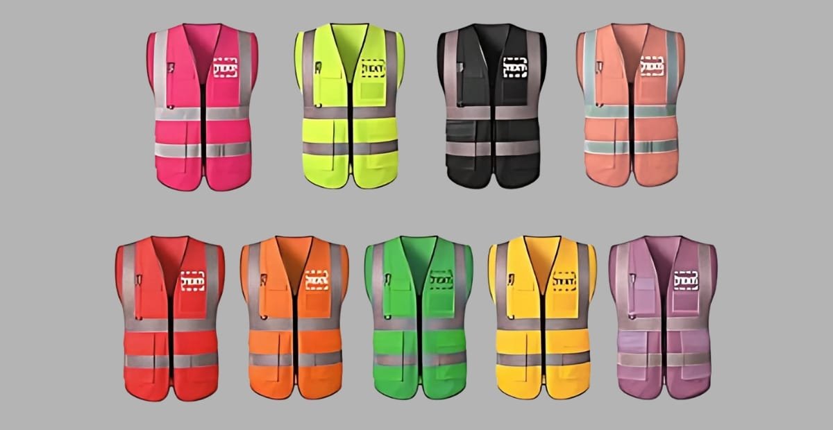 Custom monogrammed safety vest in bright orange with reflective stripes and initials on the front.