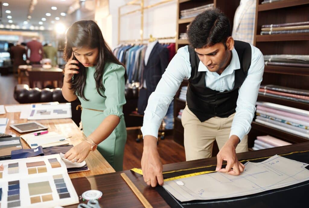 Customer receives a personalized product fitting in a showroom, highlighting tailoring to individual needs.