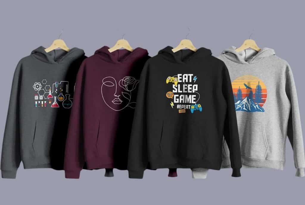 A premium oversized hoodie on a display mannequin, highlighting exaggerated silhouette and soft fleece lining.