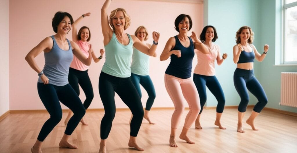 Group of women dancing in the gym wearing ladies gym pants