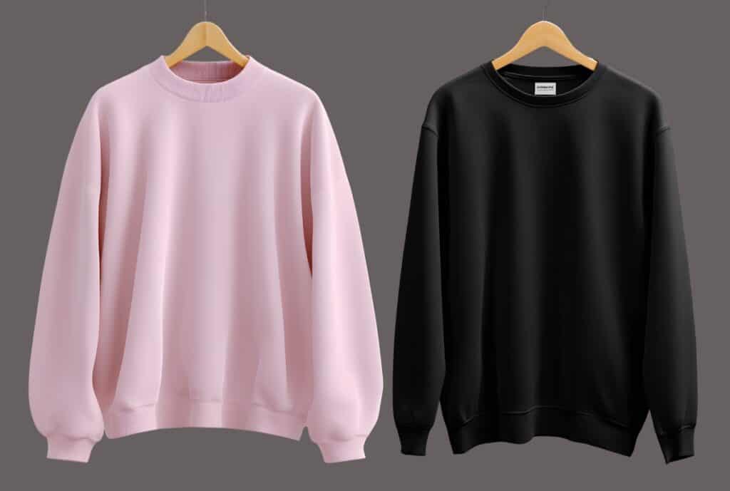 Close-up of a carefully crafted sweatshirt with detailed stitching.