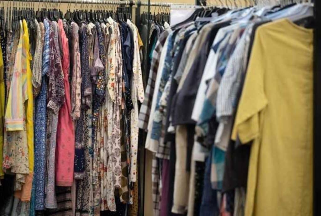 Close-up of fabric swatches and personalized label options for custom casual shirts.