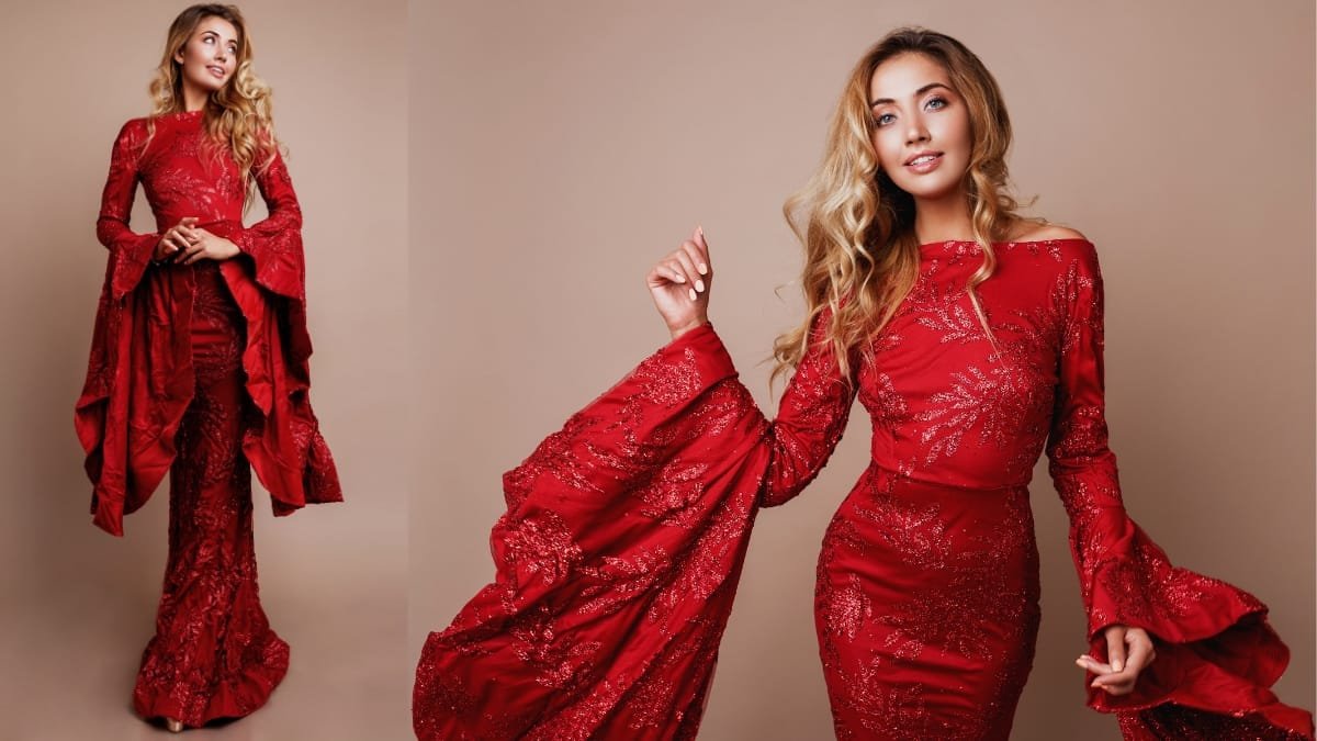 Glamorous red [female fashion dress] with a sleek design