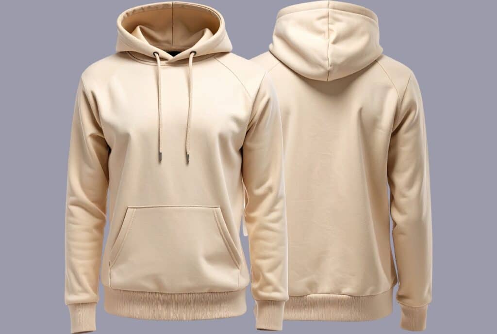 Front view on model: "Model wearing an oversized hoodie in London, charcoal color, relaxed fit, hood up."