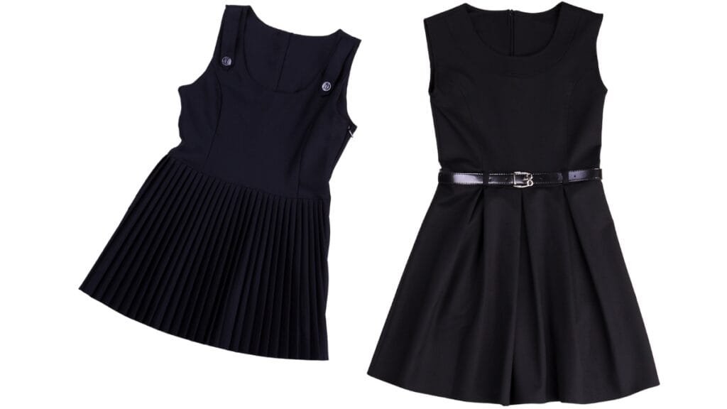Two black size 12 dresses displayed on a white background