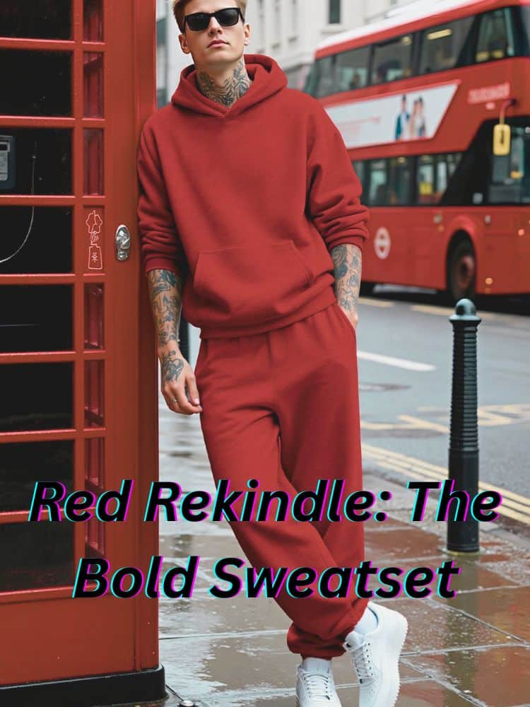 A stylish model wearing a coordinated sweatsuit in a bold color, posing on an urban street with city elements in the background. The scene highlights a private-label fashion vibe associated with a New York City manufacturer, Fashion Soul International.