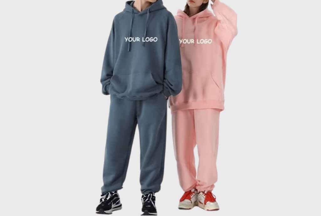 Close-up of customized sweatpants with brand embroidery, produced by a Los Angeles custom sweatsuits manufacturer.