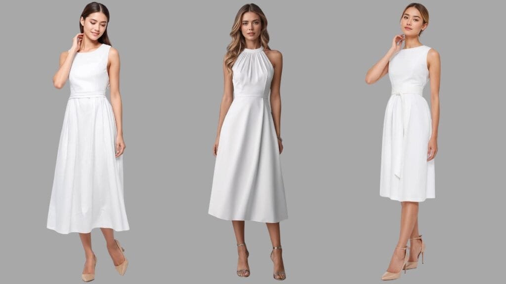 Elegant white inexpensive midi dress