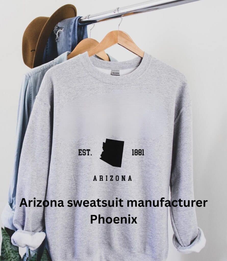 “Interior view of a Phoenix-area sweatsuit manufacturing facility with workers sewing on industrial machines.”