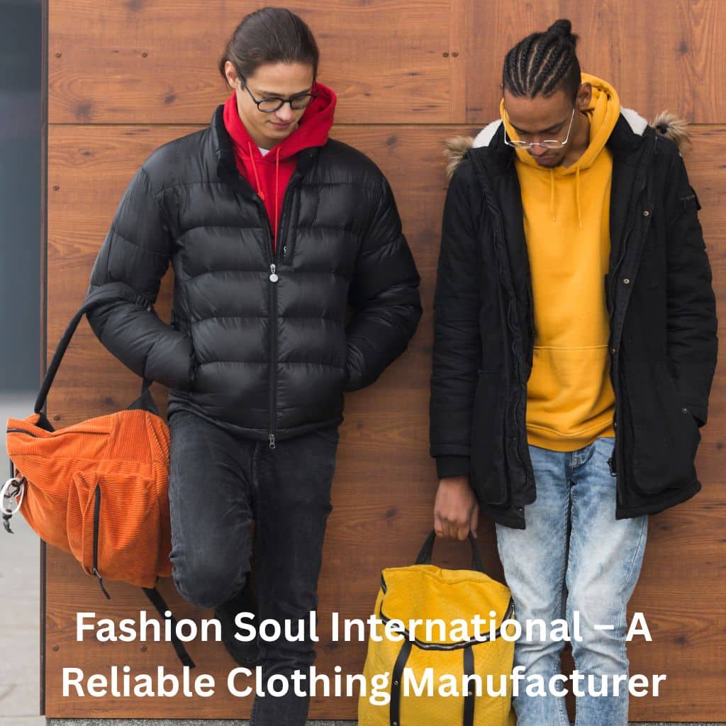 An assortment of hoodies and sweatpants in bulk packaging at a California supplier.