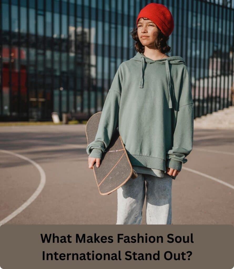 Bulk-order sweatsuits arranged in size and color swatches in a Phoenix warehouse showroom for apparel buyers.