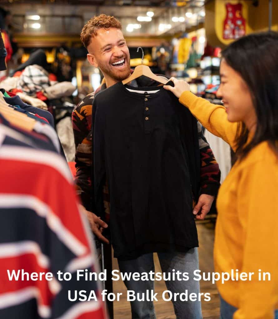 A warehouse filled with neatly stacked boxes of sweatsuits ready for bulk orders in the USA.