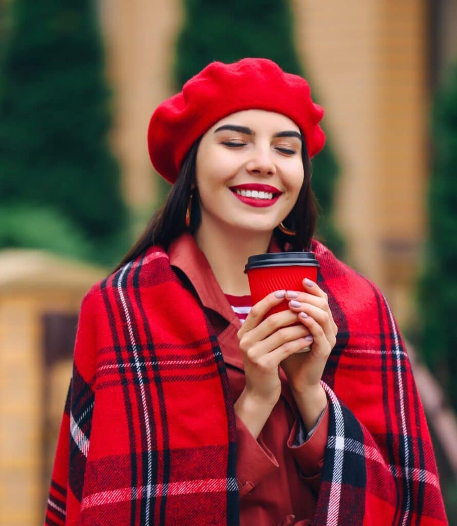 “Row of colorful customized beanies on display at a Texas manufacturing plant.”
