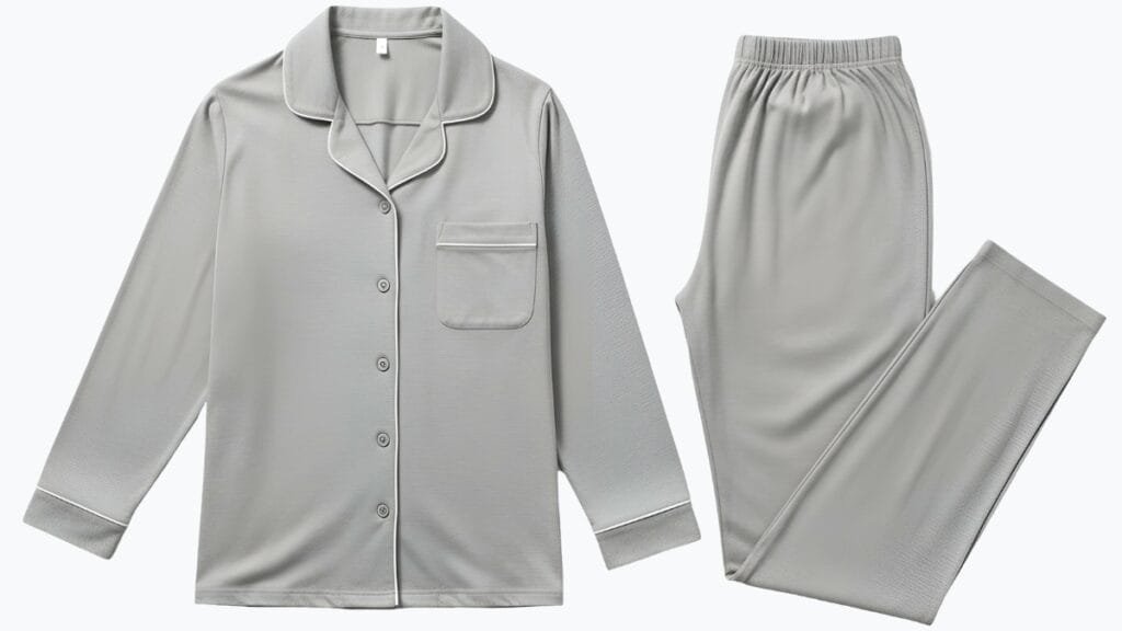 Sleek grey satin pajama set for a smooth and comfortable sleep experience