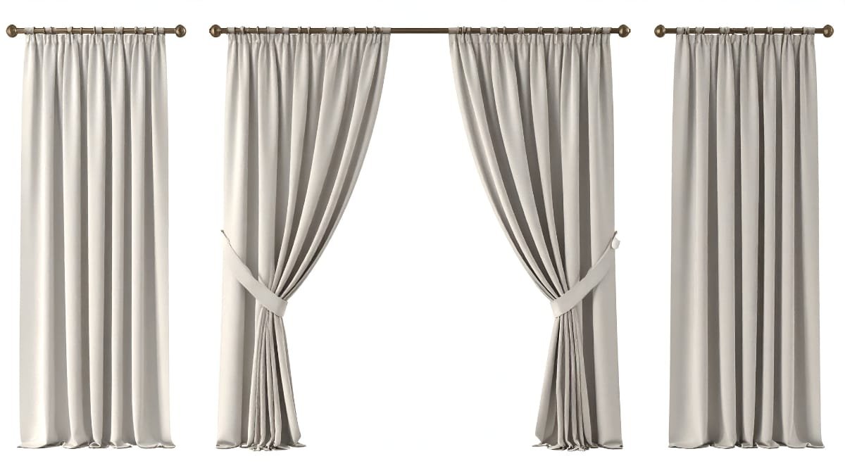 Modern curtain fabric in neutral beige tones with soft pleats