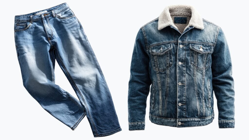 Denim vs Cotton: A pair of denim jeans and a denim jacket showcasing the classic appeal of denim clothing