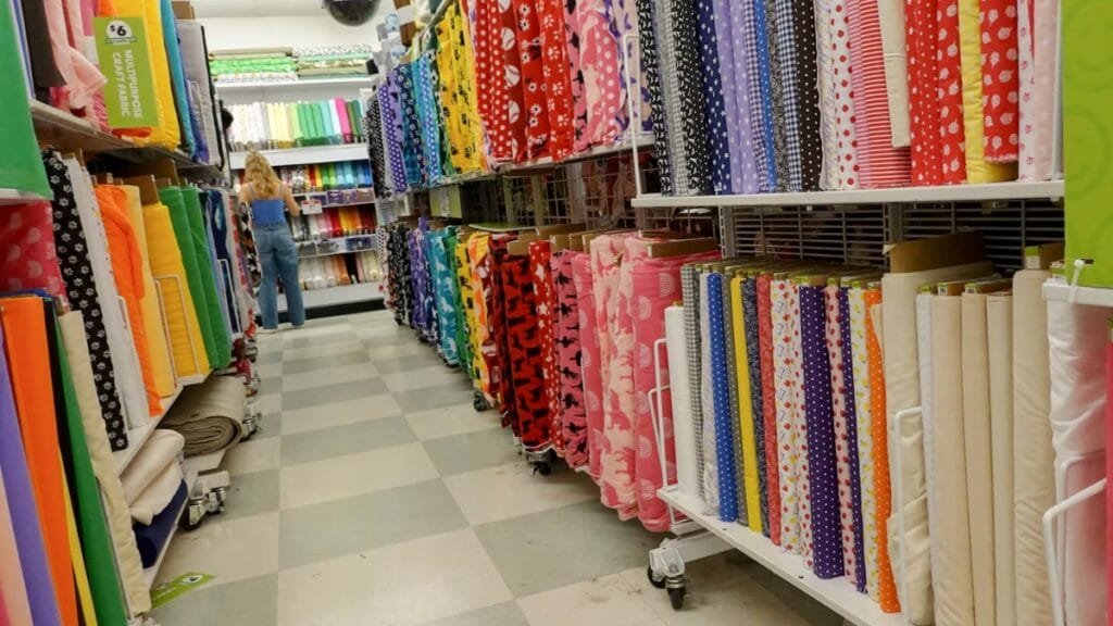 The OCR text on the image reads “$6 MUL TIPURPOSE CRAFT FABRIC” which seems to be a misread for “$6 Multi-Purpose Craft Fabric.” If you’re documenting prices, you might want to verify the tag text directly at the shelf.