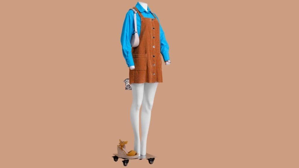 What is a jumper dress? Casual corduroy jumper dress paired with a blue shirt