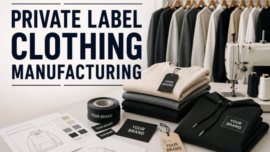 Private label clothing manufacturing featuring custom apparel production, branded clothing labels, premium garments, and professional garment manufacturing services by Fashion Soul International.